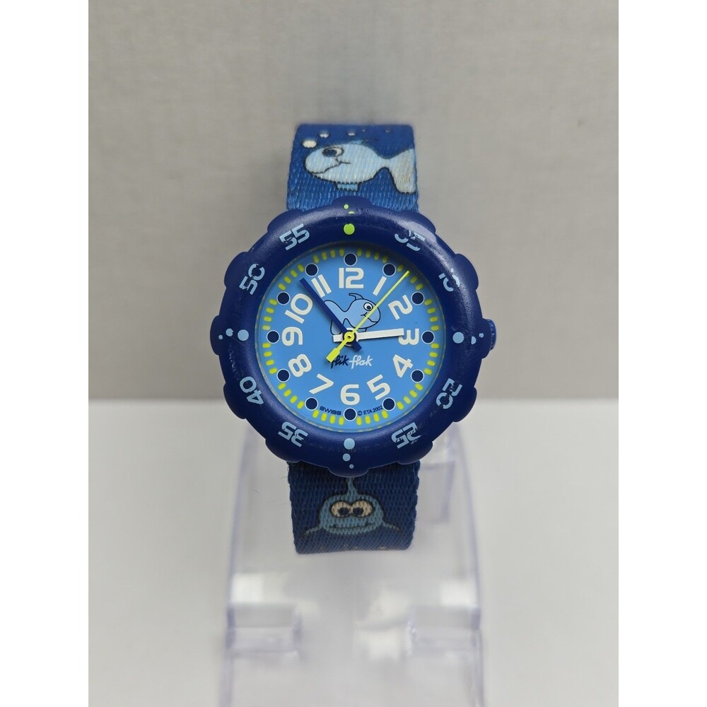 Vintage Flik Flak Swatch Kids Fish Blue Aluminum Watch Swiss Ocean New Battery